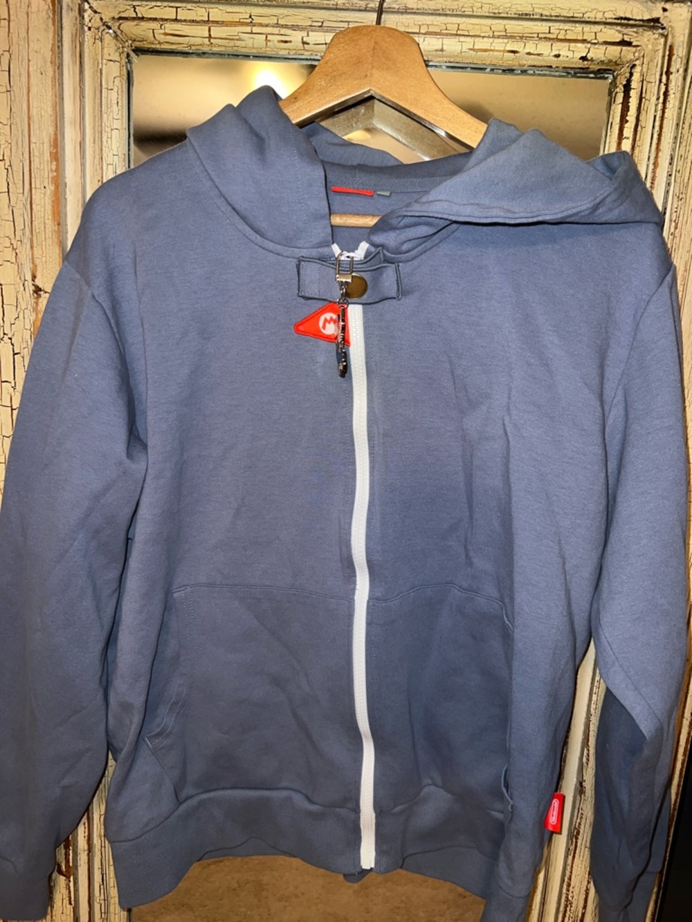 Nintendo Gray Hoodie with Red Mario Flag and Multicolor Mario Charm